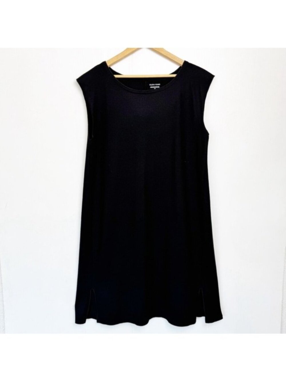 Eileen Fisher Black Wool Sleeveless Sweater Dress Size Large